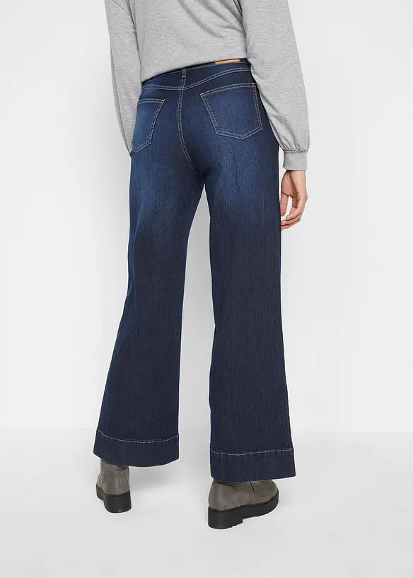 Wide Leg Jeans Mid Waist, Stretch in blau von hinten - bonprix