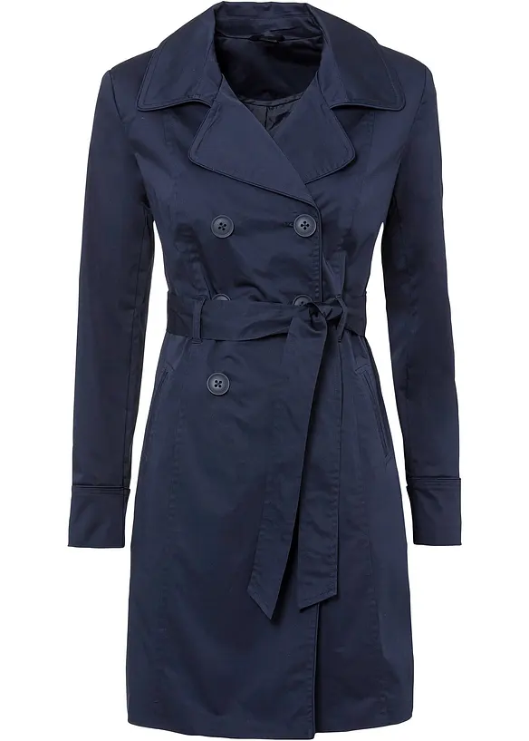 Doppelreihiger Trenchcoat in blau von vorne - bonprix