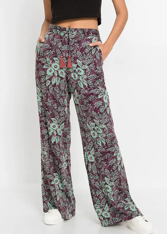 Palazzo-Hose aus fließender Viskose in lila von vorne - bonprix