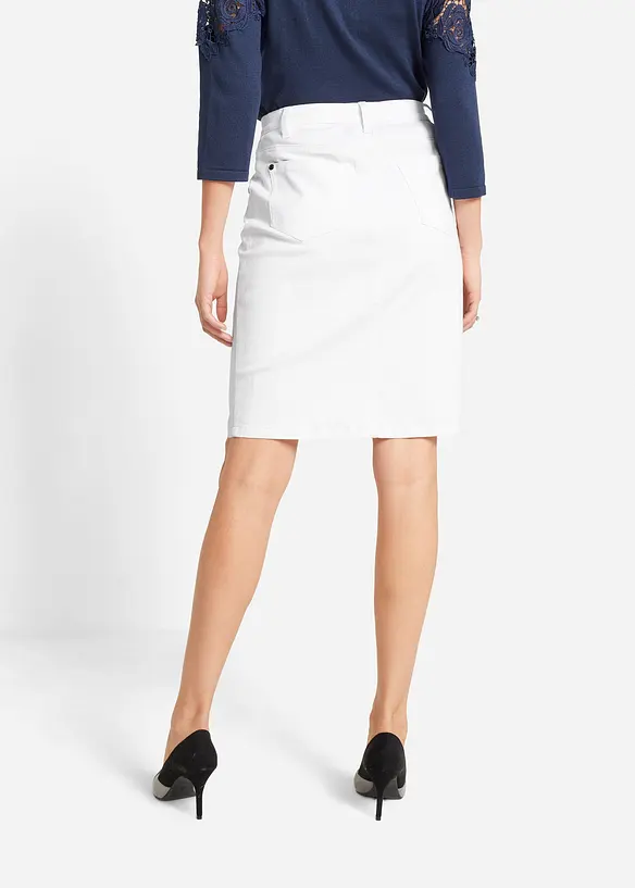 Jeansrock, Stretch in weiß von hinten - bonprix Jeansrock, Stretch in weiß von hinten - bonprix