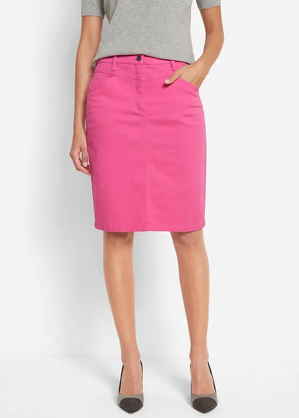 Jeansrock, Stretch in pink von vorne - bonprix Jeansrock, Stretch in pink von vorne - bonprix
