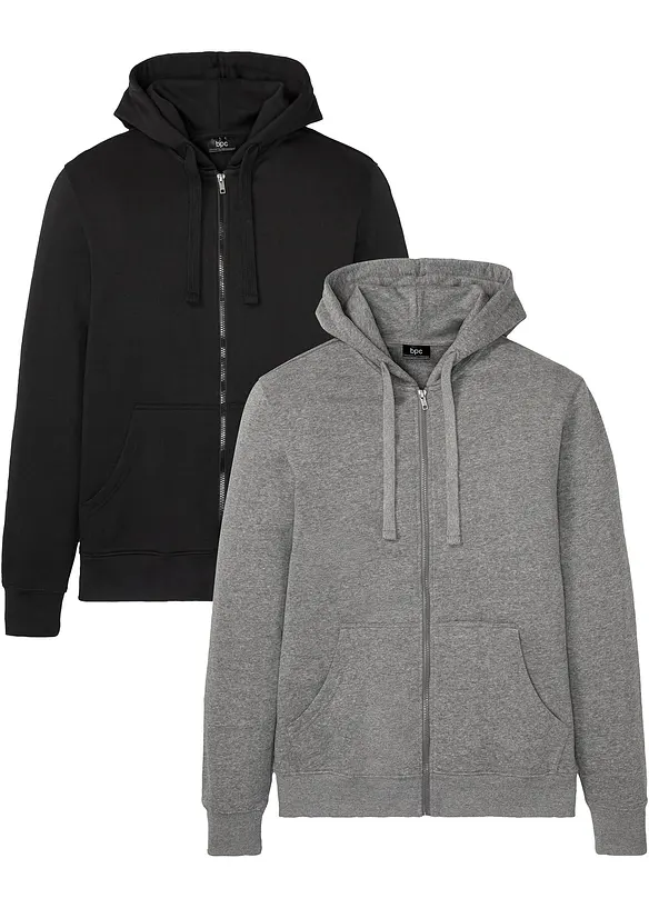 Kapuzen-Sweatjacke (2er Pack) in grau von vorne - bonprix