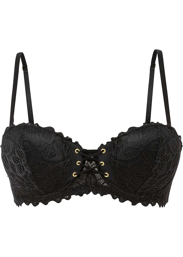 Balconette-BH aus feiner Spitze in schwarz von vorne - bonprix