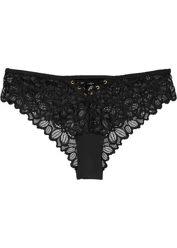 Brazilslip aus feiner Spitze in schwarz von vorne - bonprix