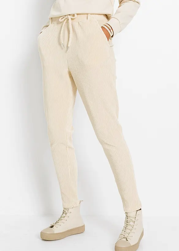 Hose in Cordoptik mit elastischem Bund in beige von vorne - bonprix Hose in Cordoptik mit elastischem Bund in beige von vorne - bonprix