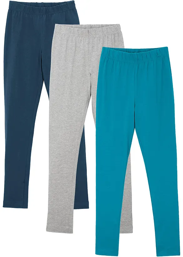 Leggings aus elastsichem Baumwoll-Mix (3er Pack) in blau von vorne - bonprix