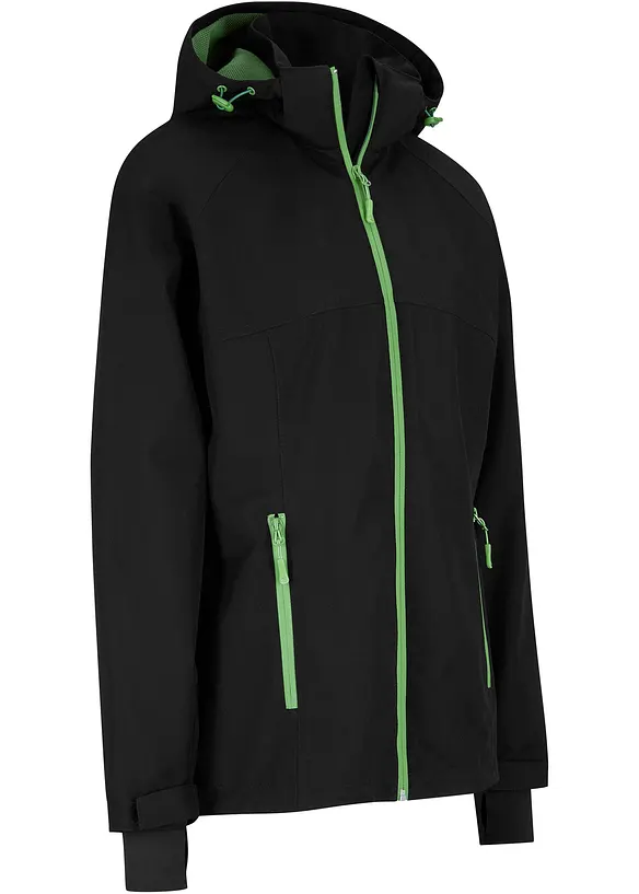 Wasserdichte Funktions-Jacke mit reflektierenden Details in schwarz von vorne - bonprix