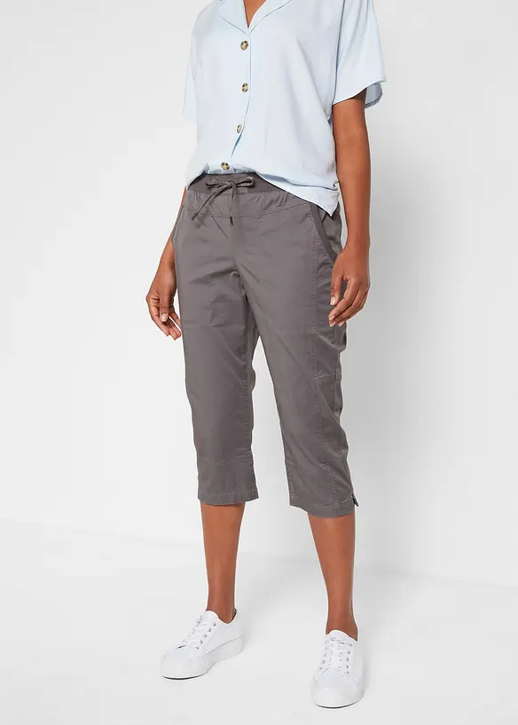 Caprihose mit Bindeband aus Baumwoll-Mix in grau von vorne - bonprix Caprihose mit Bindeband aus Baumwoll-Mix in grau von vorne - bonprix
