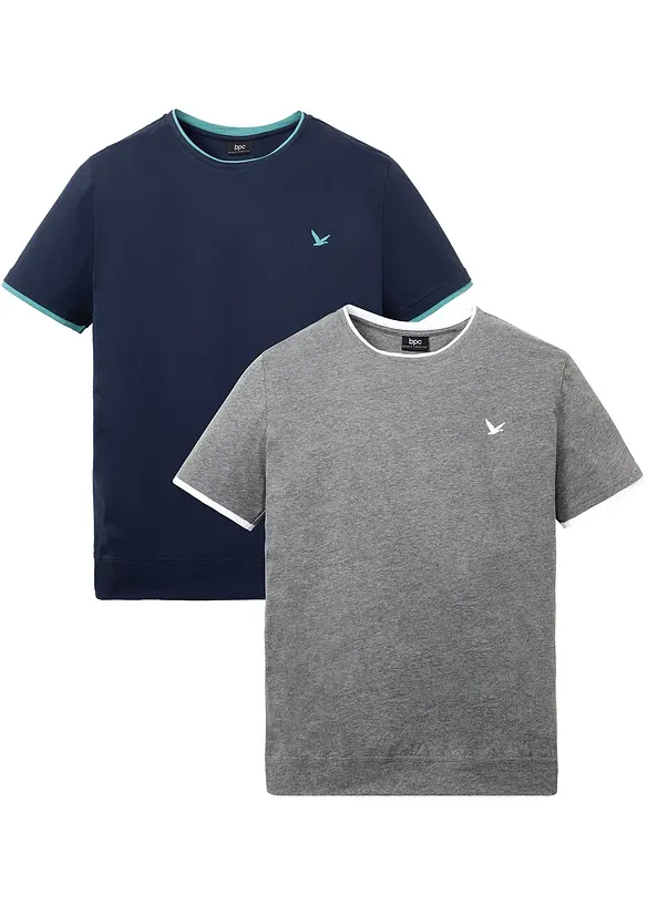 T-Shirt in Regular Fit (2er Pack) in blau von vorne - bonprix