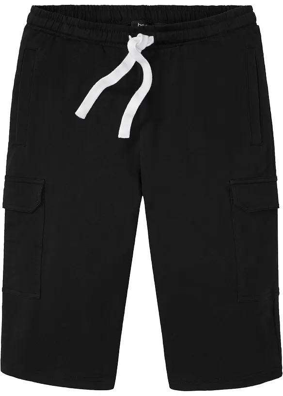Cargo-Sweatbermuda aus Bio-Baumwolle in Regular Fit in schwarz von vorne - bonprix