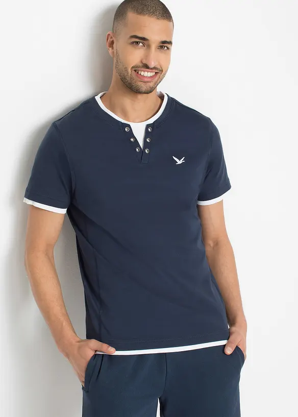 2-in-1-Shirt in Regular Fit (2er Pack) in blau von vorne (im Anschnitt) - bonprix