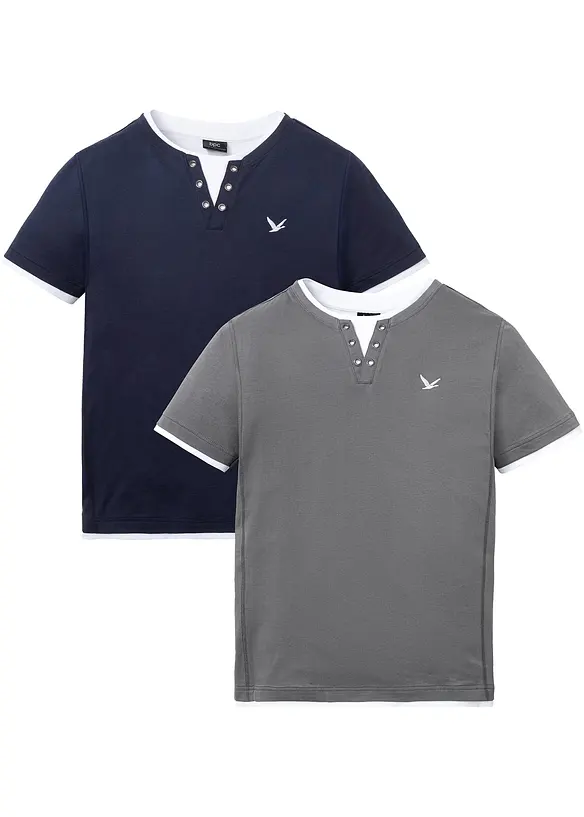 2-in-1-Shirt in Regular Fit (2er Pack) in blau von vorne - bonprix