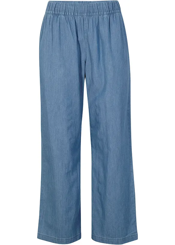 Wide-Leg-Jeans, High Waist, Bequembund in blau von vorne - bonprix