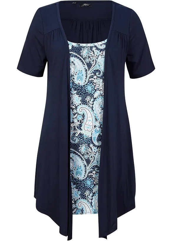 Bedrucktes 2in1 Shirt mit Rundhals in blau von vorne - bonprix