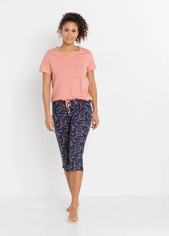 Capri Pyjama aus reiner Baumwolle (2er Pack) in schwarz von vorne (Totalaufnahme) - bonprix