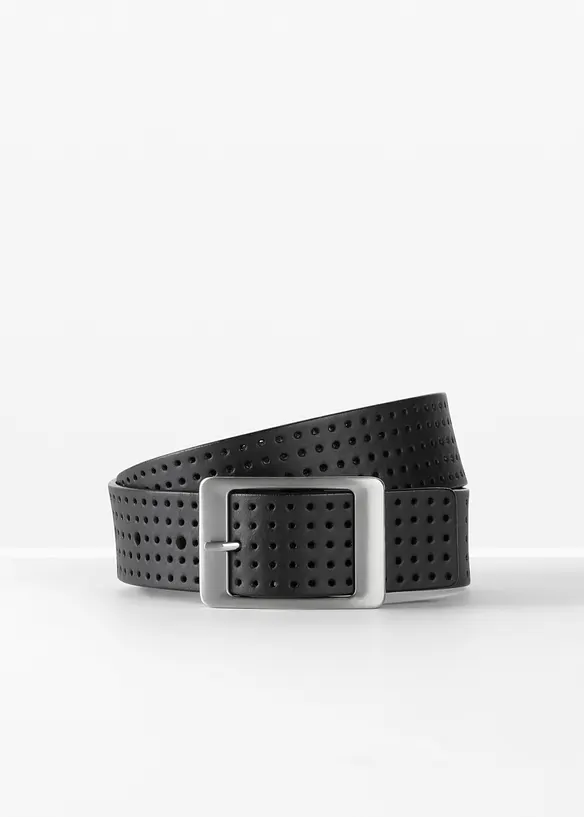 Ledergürtel mit Lochmuster in schwarz von vorne - bonprix