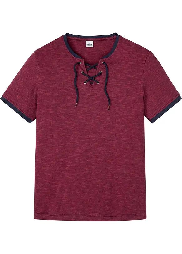 T-Shirt mit Schnürung aus Bio-Baumwolle in rot von vorne - bonprix