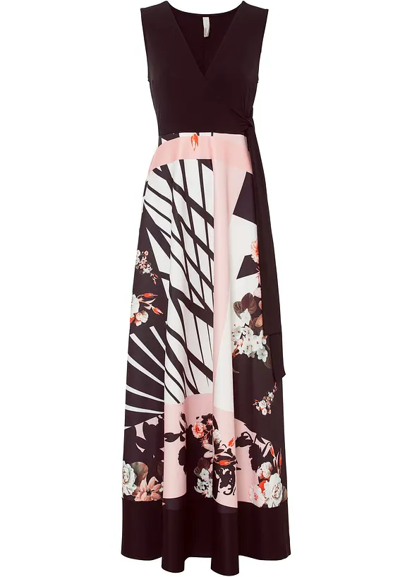 Maxikleid mit V-Ausschnitt in schwarz von vorne - bonprix