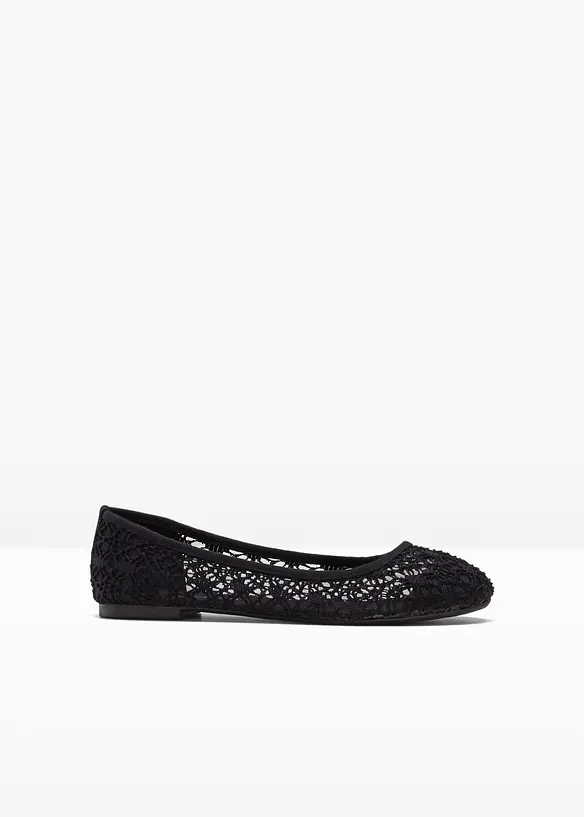 Ballerinas mit Spitze in schwarz von vorne - bonprix