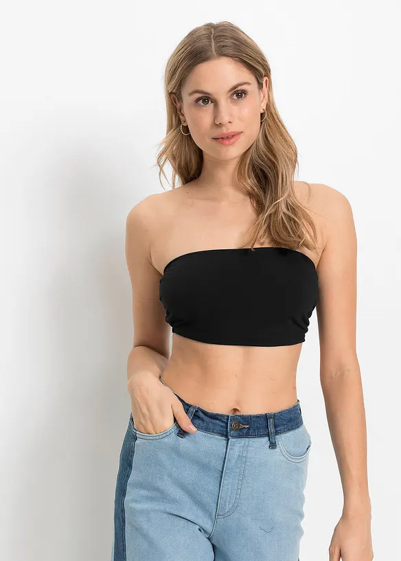 Bandeau-Top (2er-Pack) in schwarz von vorne (im Anschnitt) - bonprix