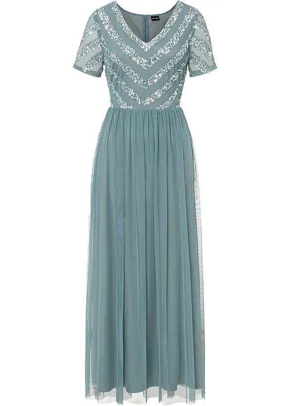 Maxikleid mit Paillettenstickerei in petrol von vorne - bonprix