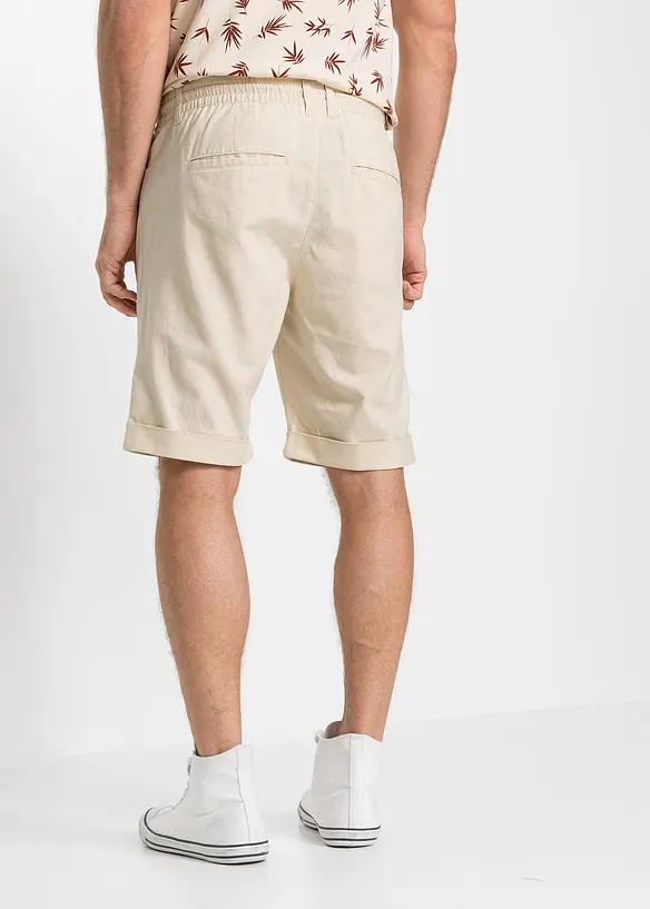 Regular Fit Schlupf-Bermuda aus luftigem Leinen-Mix in beige von hinten - bonprix