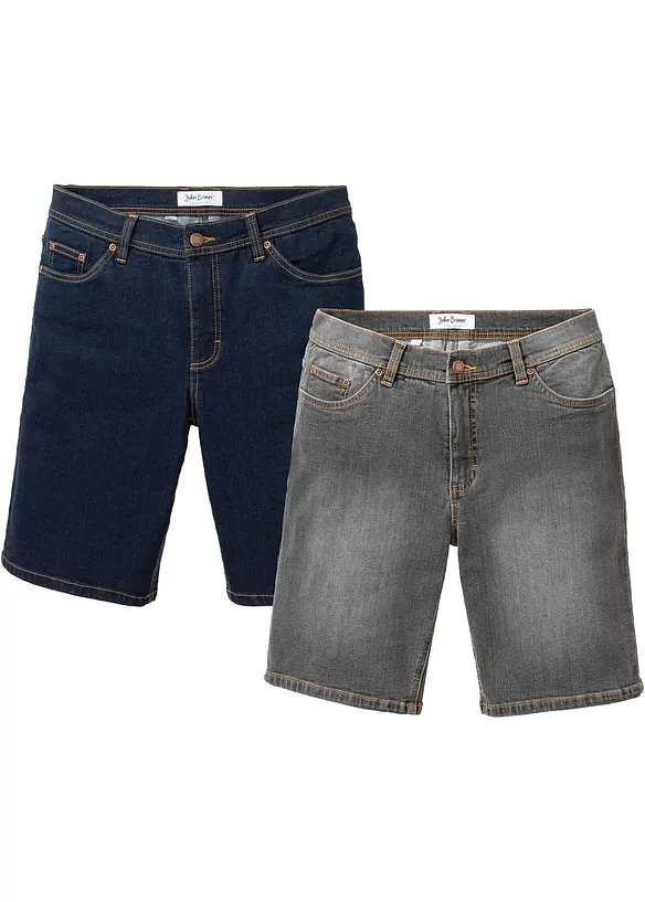 Stretch-Jeans-Bermuda, Regular Fit (2er Pack) in grau von vorne - bonprix