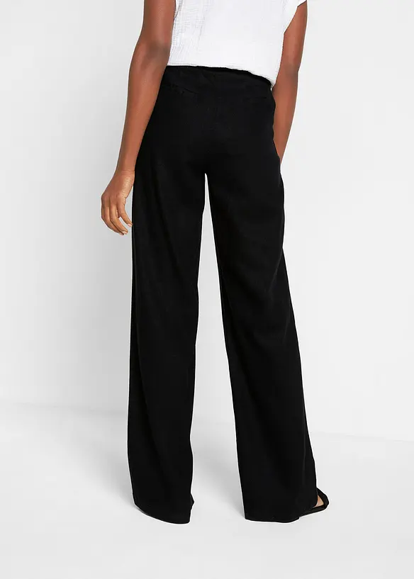 Palazzo-Hose mit Leinen, sehr weit geschnitten in schwarz von hinten - bonprix
