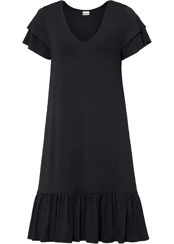 Jerseykleid mit Volant aus Viskose-Mix in schwarz von vorne - bonprix Jerseykleid mit Volant aus Viskose-Mix in schwarz von vorne - bonprix