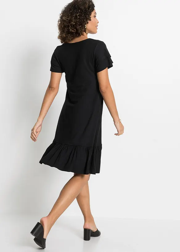 Jerseykleid mit Volant aus Viskose-Mix in schwarz von hinten (Totalaufnahme) - bonprix Jerseykleid mit Volant aus Viskose-Mix in schwarz von hinten (Totalaufnahme) - bonprix