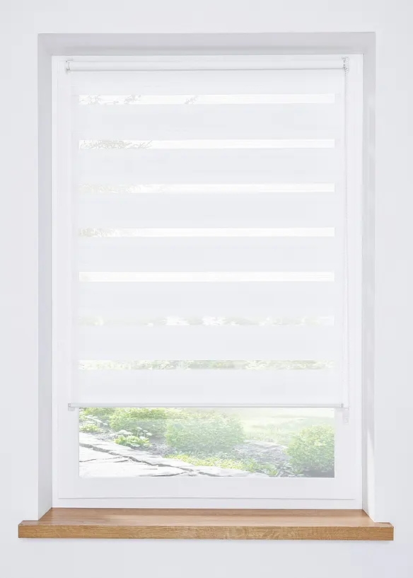 Doppelrollo Multifix in weiß halb geöffnet (Detailaufnahme) - bonprix