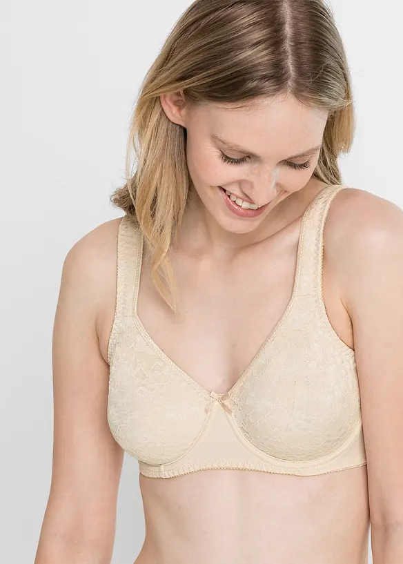 Minimizer-BH mit gepolsterten Trägern in beige von vorne (im Anschnitt) - bonprix
