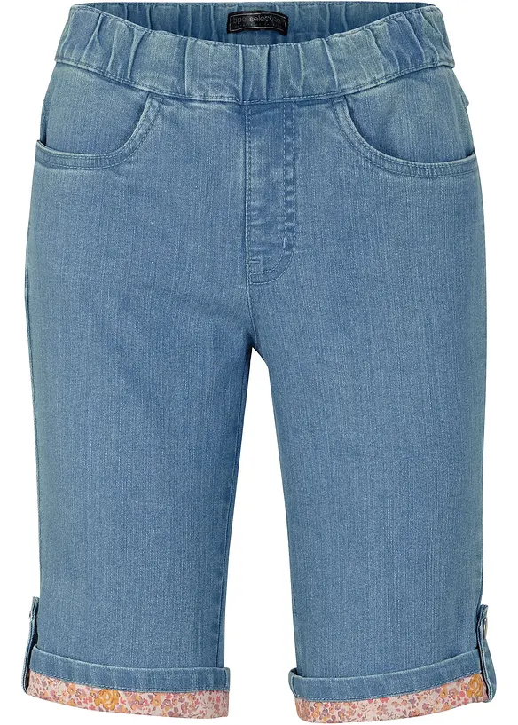 Jeans-Bermuda mit farbigem Aufschlag aus Baumwoll-Mix in blau von vorne - bonprix Jeans-Bermuda mit farbigem Aufschlag aus Baumwoll-Mix in blau von vorne - bonprix