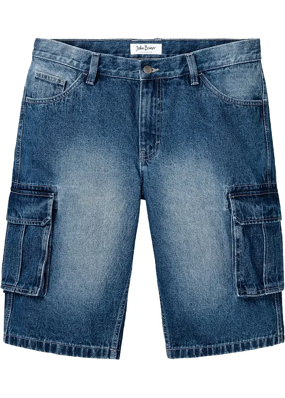 Cargo-Jeans-Longbermuda, Relaxed Fit in blau von vorne - bonprix