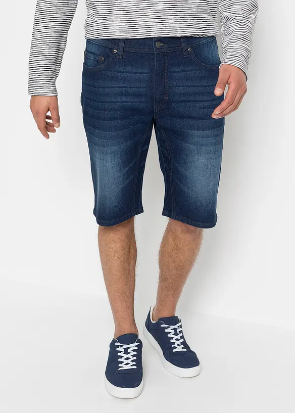 Stretch-Jeans-Bermuda mit verstärktem Schritt in Regular-Fit in blau von vorne - bonprix
