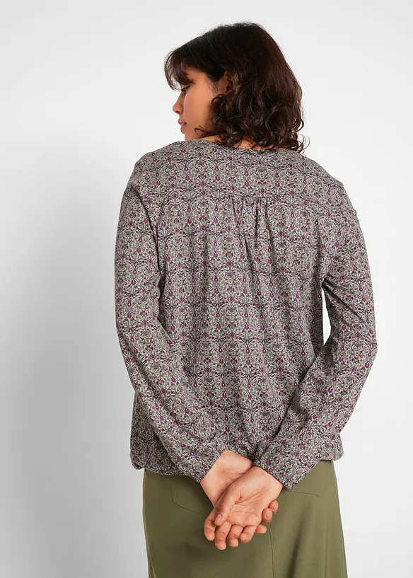 Bedrucktes Langarmshirt mit Henley-Kragen in grün von hinten (im Anschnitt) - bonprix Bedrucktes Langarmshirt mit Henley-Kragen in grün von hinten (im Anschnitt) - bonprix