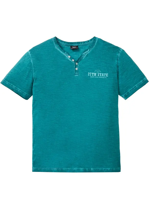 Henleyshirt, Kurzarm in gewaschener Optik aus reiner Bio-Baumwolle in petrol von vorne - bonprix