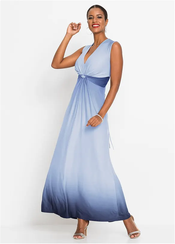 Jerseykleid mit Drapierung in blau von vorne (Totalaufnahme) - bonprix
