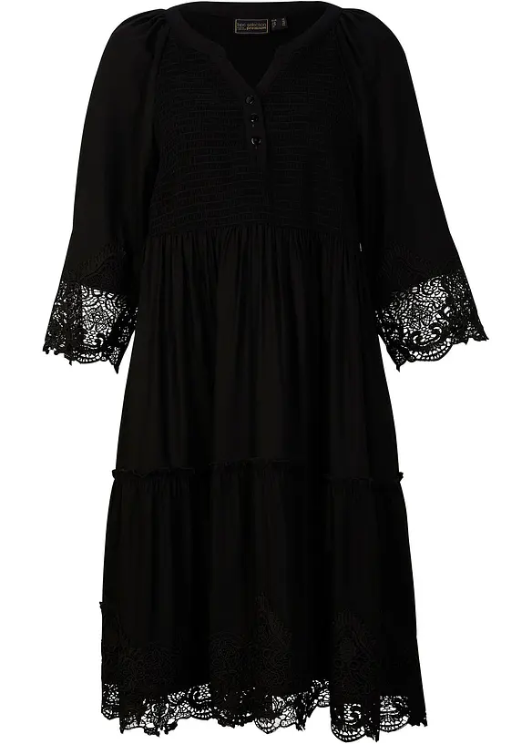 Hemdblusenkleid mit Spitze in schwarz von vorne - bonprix