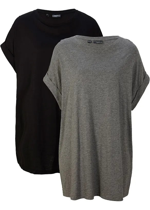 Longshirt aus reiner Bio-Baumwolle (2er Pack) in grau von vorne - bonprix