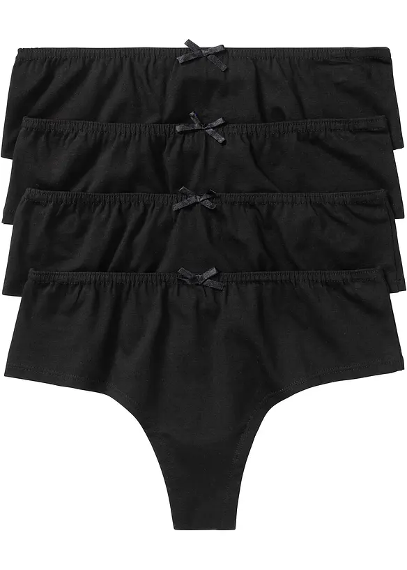 String Panty mit weicher Baumwolle (4er Pack) in schwarz von vorne - bonprix