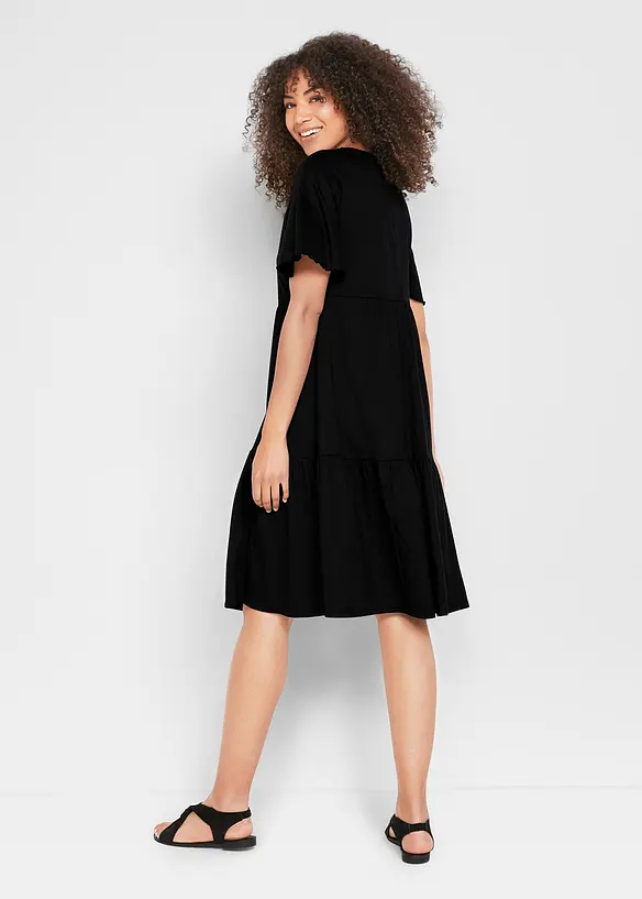 Jerseykleid aus reiner Baumwolle in schwarz von hinten (Totalaufnahme) - bonprix