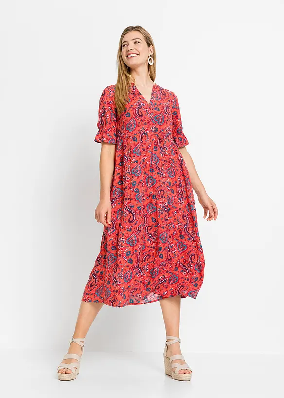 Midikleid aus feiner Viskose in rot von vorne (Totalaufnahme) - bonprix