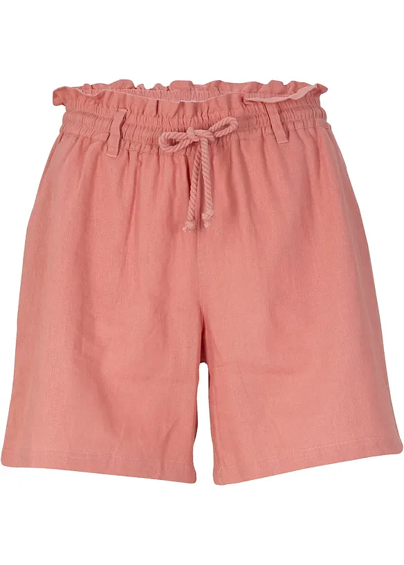 Leinen-Paperbag-Shorts in rosa von vorne - bonprix