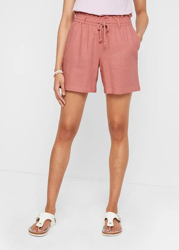 Leinen-Paperbag-Shorts in rosa von vorne - bonprix