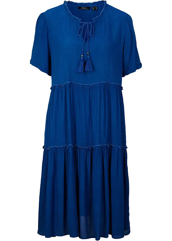 Knieumspielendes Kleid aus strukturierter Viskose in blau von vorne - bonprix Knieumspielendes Kleid aus strukturierter Viskose in blau von vorne - bonprix