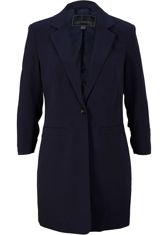 Long-Blazer mit gerafften 3/4-Ärmeln in blau von vorne - bonprix