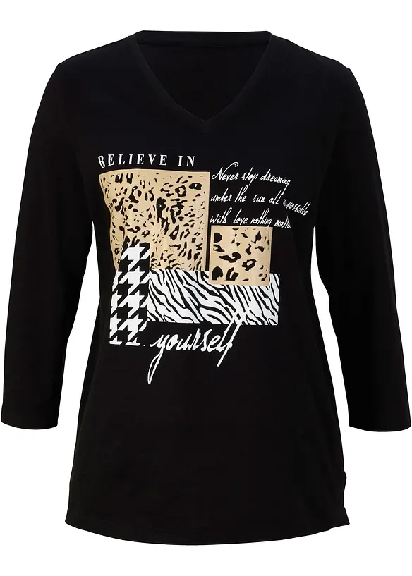 Shirt mit 3/4 Ärmel in schwarz von vorne - bonprix