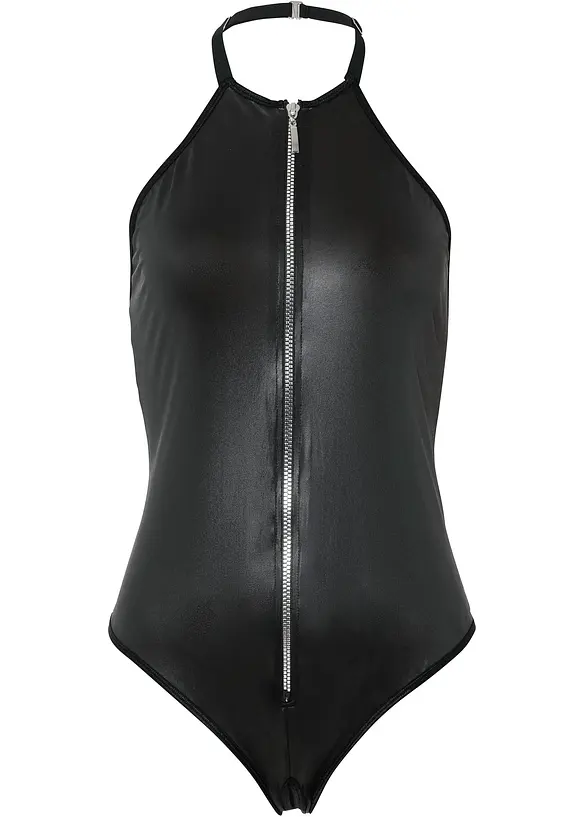 Stringbody ouvert aus Wetlook in schwarz von vorne - bonprix