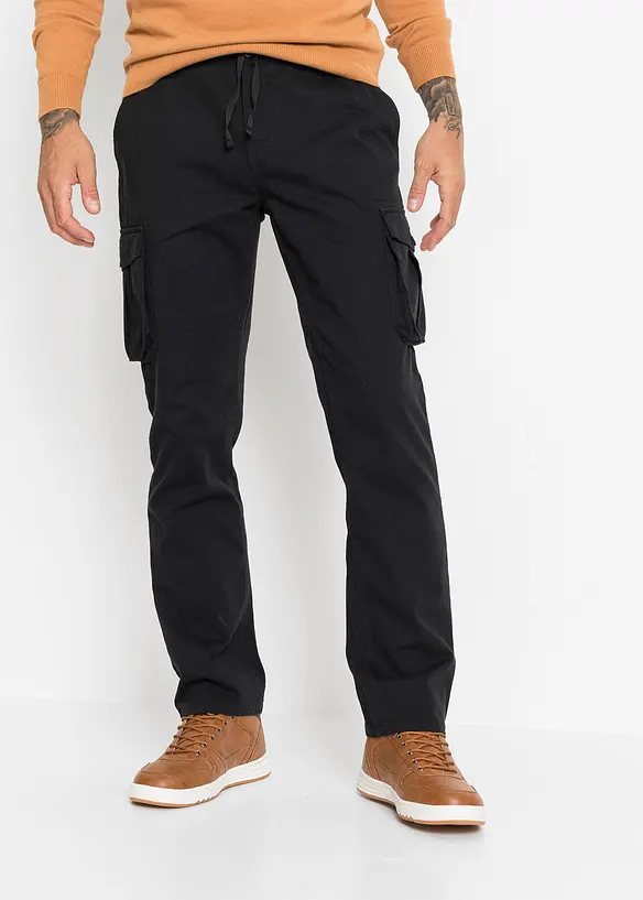 Regular Fit Cargohose mit Dehnbund, Straight in schwarz von vorne - bonprix